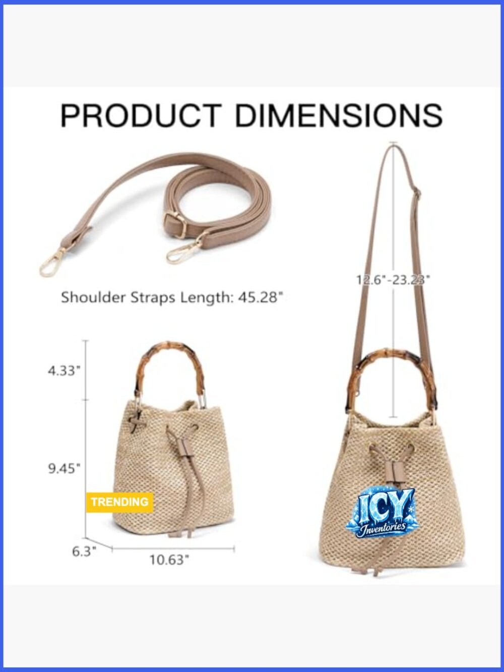 Straw Bucket Bag Woven Crossbody Shoulder Purse Drawstring Handbag Summer Beach - Picture 4 of 6